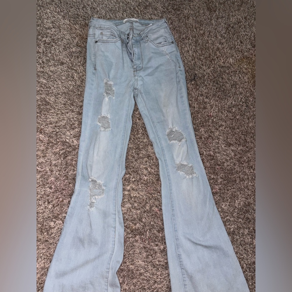 Almost Famous Light Blue Distressed Flare Jeans